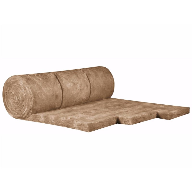 Ecose Ultracoustics R - Lana di vetro001 Rotolo di lana di vetro marrone parzialmente srotolato, materassino morbido per pannelli acustici fai-da-te