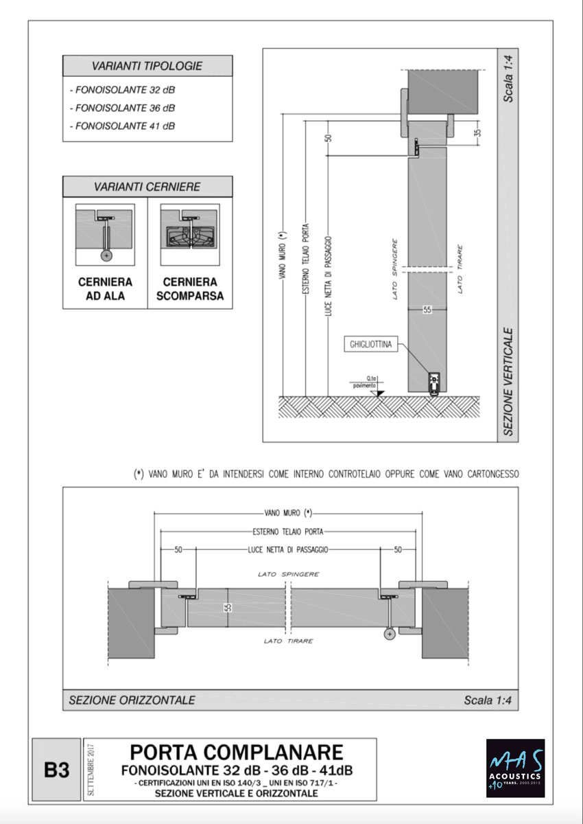 Disegno tecnico porta acustica fonoisolante in legno
