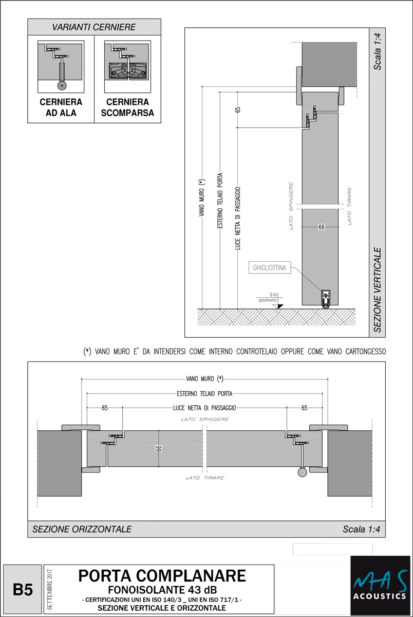 Disegno tecnico porta acustica fonoisolante in legno