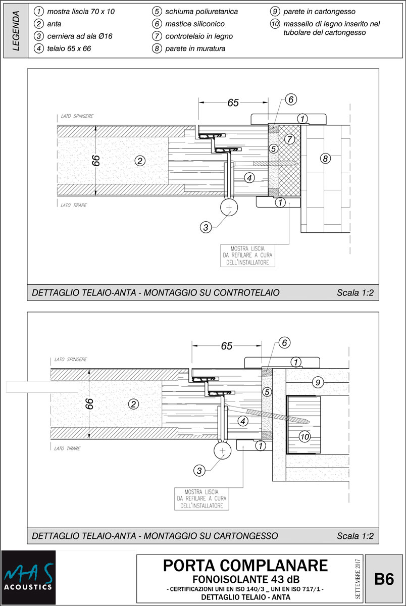 Disegno tecnico porta acustica fonoisolante in legno