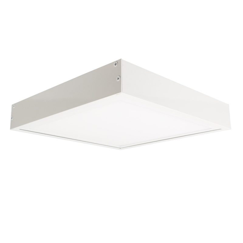 Kit_Frame_metallo_verniciato_Bianco_per_Stratocell - Immagini_Prodotto_01 Cornice quadrata in metallo verniciato bianco con pannello Stratocell Whisper inserito, vista di tre quarti