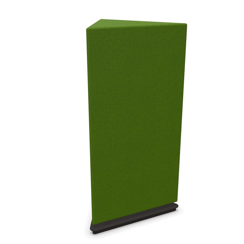 Buzzi_Totem_Wedge_Immagine_Prodotto Totem fonoassorbente Wedge verde a cuneo con spigoli arrotondati e base nera d'appoggio