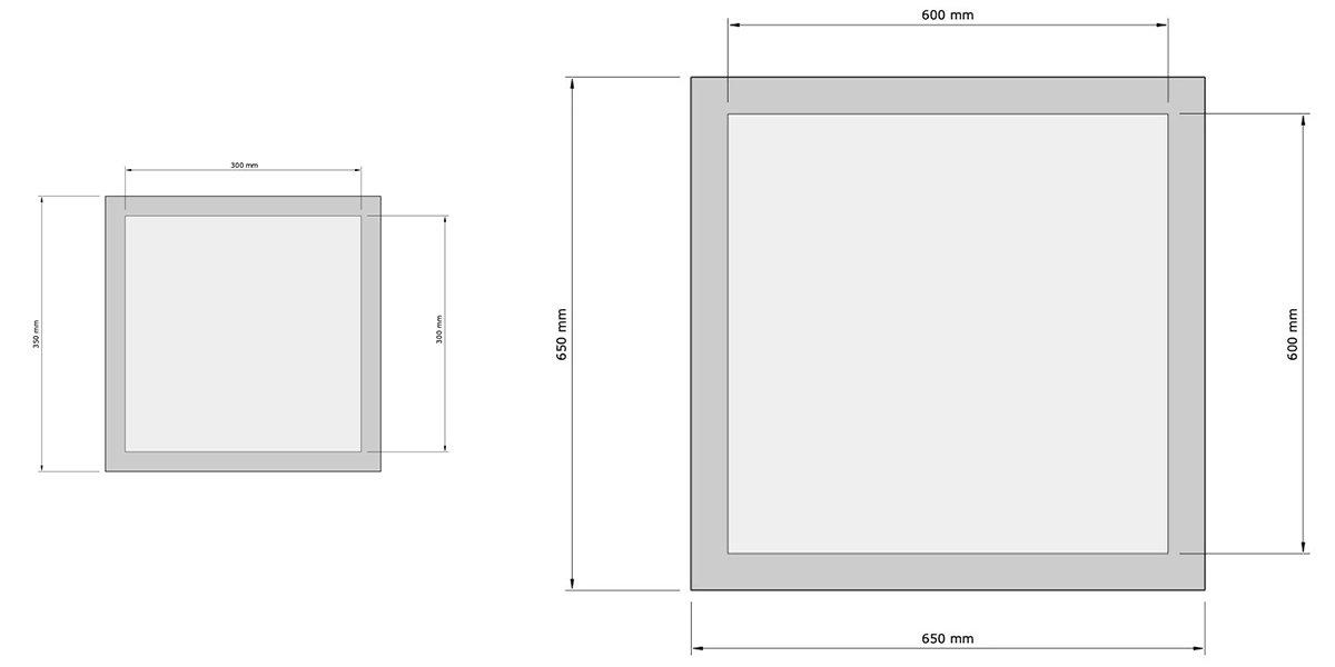 Pannelli_fonoassorbenti_Feltro-Quadrato_Misure_pannello Pannelli fonoassorbenti Feltro. Immagine dimensioni. Pannelli realizzati con Feltro ad alta densità accoppiato con Melamina Basptect