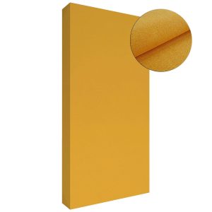 Pannello rettangolare in tessuto giallo curry, con ingrandimento circolare del rivestimento premium