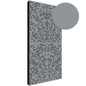 Pannello ibrido 120x60 cm con fronte in legno grigio forato secondo una sequenza binaria