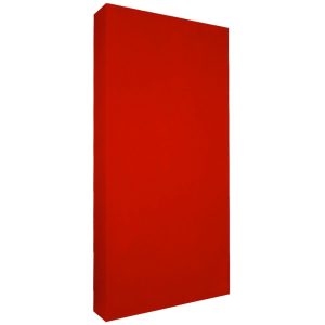 Pannello fonoassorbente rettangolare rosso a forte spessore, ripreso di tre quarti su fondo bianco