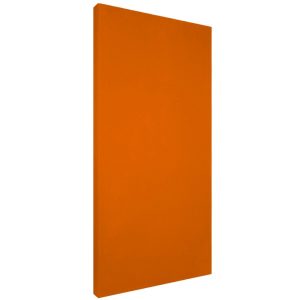 Pannello fonoassorbente rivestito in tessuto fonotrasparente arancione su telaio in legno
