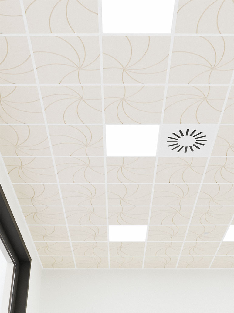 pannello fonoassorbente Swirl DeFelt per soffitto - applicazione progetto 1