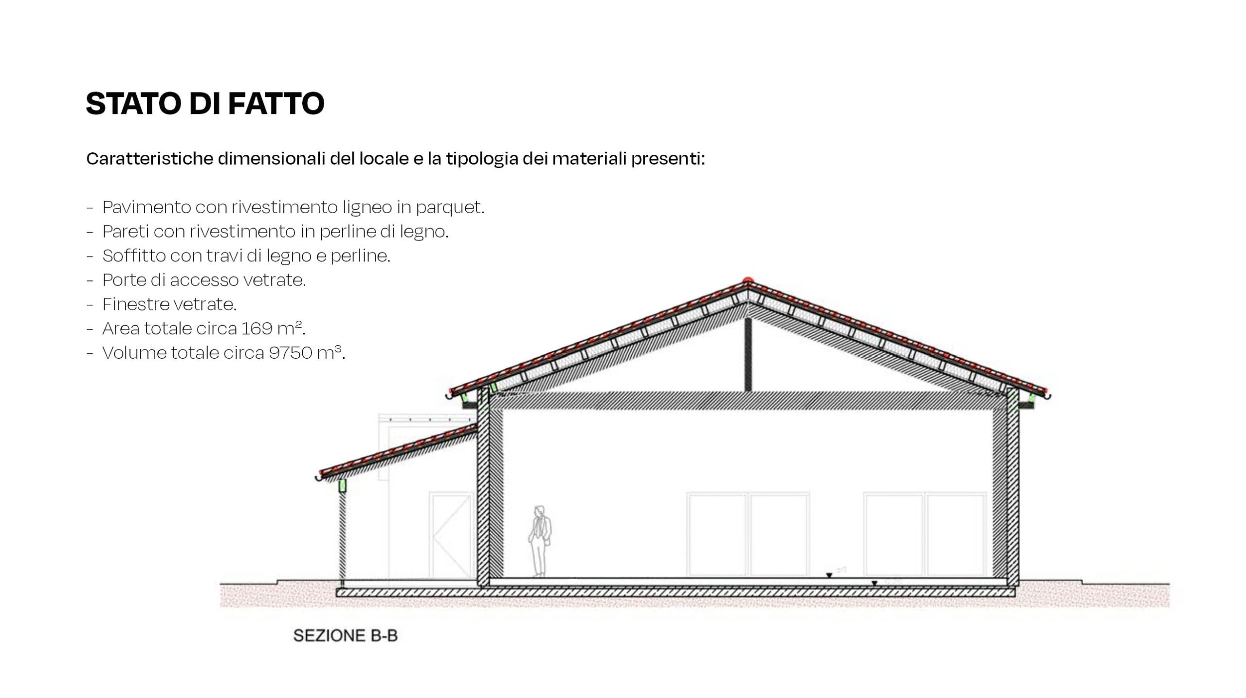 Sezione tecnica della sala polifunzionale di Borgo Tignano