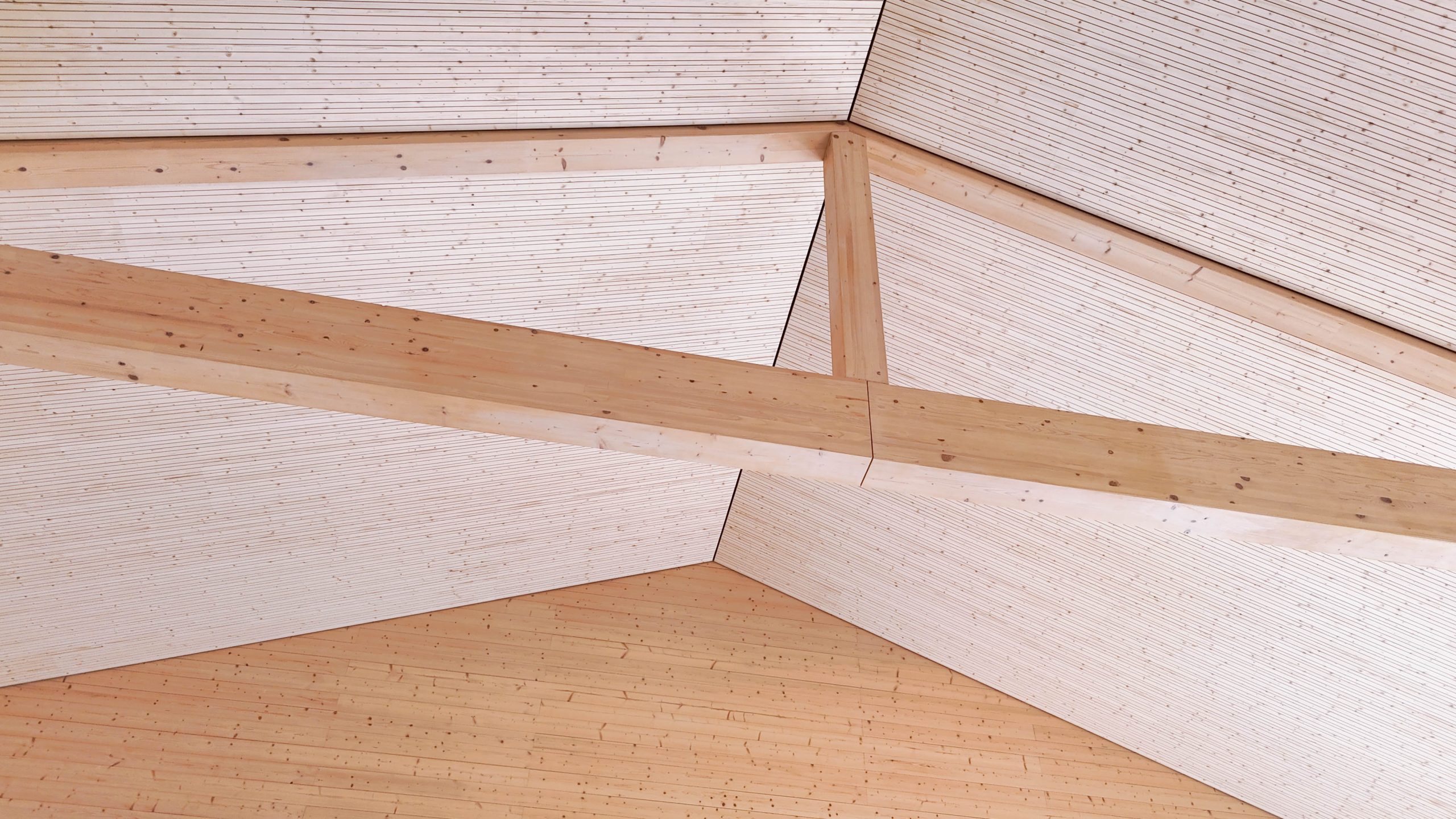 Vista del soffitto in doghe di legno Lignotrend a Borgo Tignano