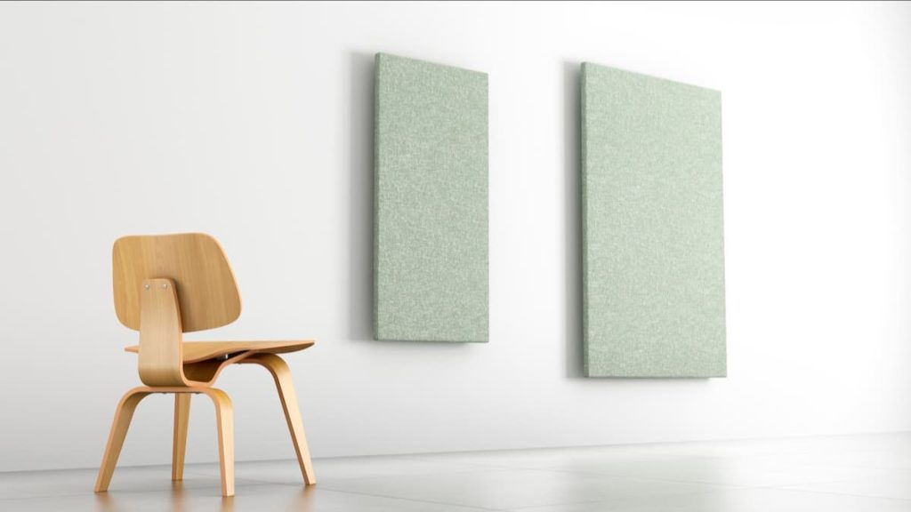 Pannelli fonoassorbenti LvB Quartetto di colore verde salvia installati a parete