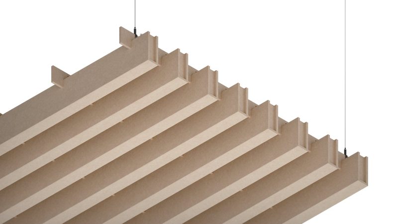 Baffle acustici EasySnap Bold installati a soffitto, vista 1