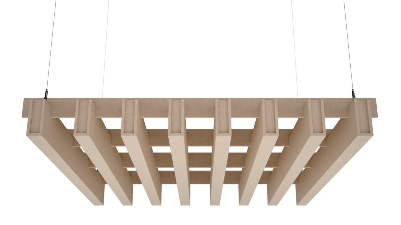 Baffle acustici EasySnap Bold installati a soffitto, vista 2