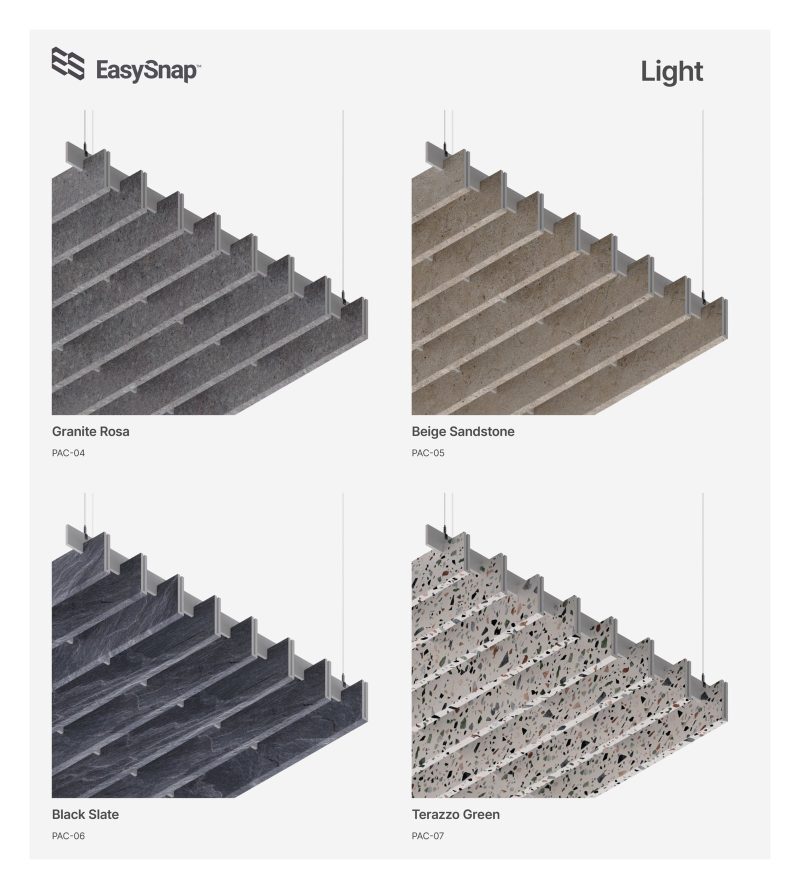 Fantasie effetto legno stampate sul feltro PET dei baffle acustici EasySnap