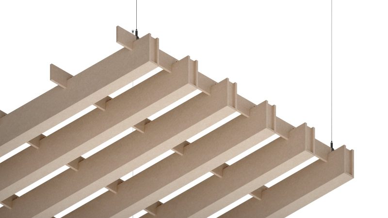 Baffle acustici EasySnap Great installati a soffitto, vista 1