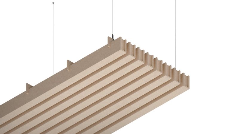 Baffle acustici EasySnap High installati a soffitto, vista 1