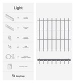 Schema del contenuto della confezione EasySnap Light Slim: doghe, binari e sistema di sospensione