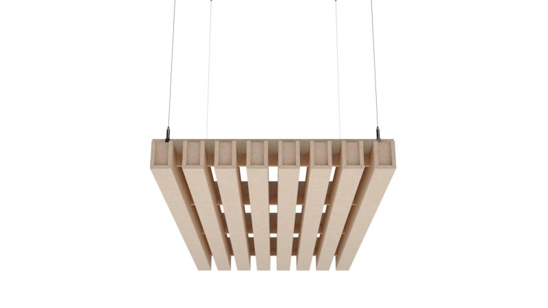 Baffle acustici EasySnap Low installati a soffitto, vista 2