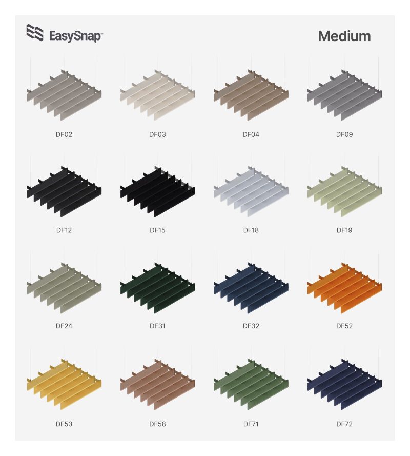 Cartella dei colori del feltro PET per i baffle acustici EasySnap Medium