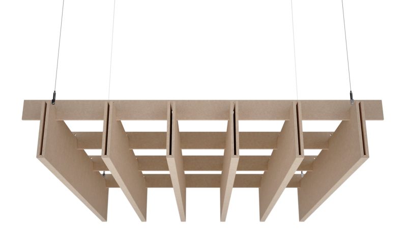 Baffle acustici EasySnap Medium installati a soffitto, vista 2