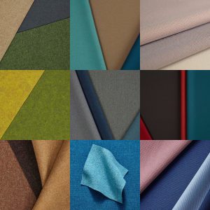 Campioni delle stoffe fonotrasparenti Camira: nove tessuti nei diversi colori