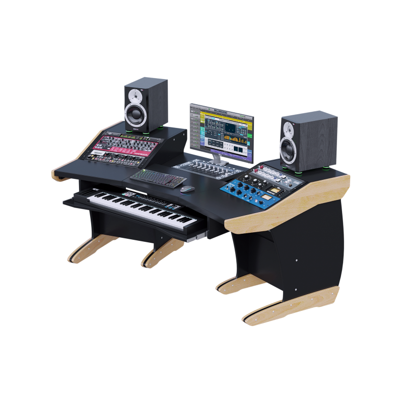 consolle-buso-studio-61-header Consolle per studio di registrazione con piano split-level, rack 19 pollici e vassoio per tastiera a 61 tasti
