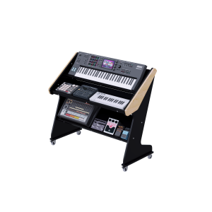 Workstation per synth su ruote piroettanti, tre ripiani con i due superiori inclinabili