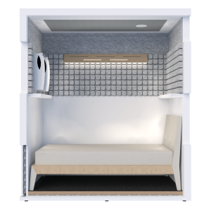 Interno della cabina insonorizzata Studiobricks Dream con letto