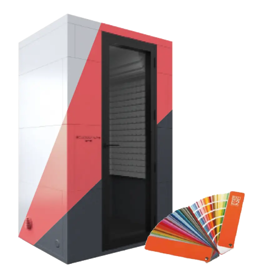 Render box Studiobricks su misura con finiture colorate e cartella colori RAL